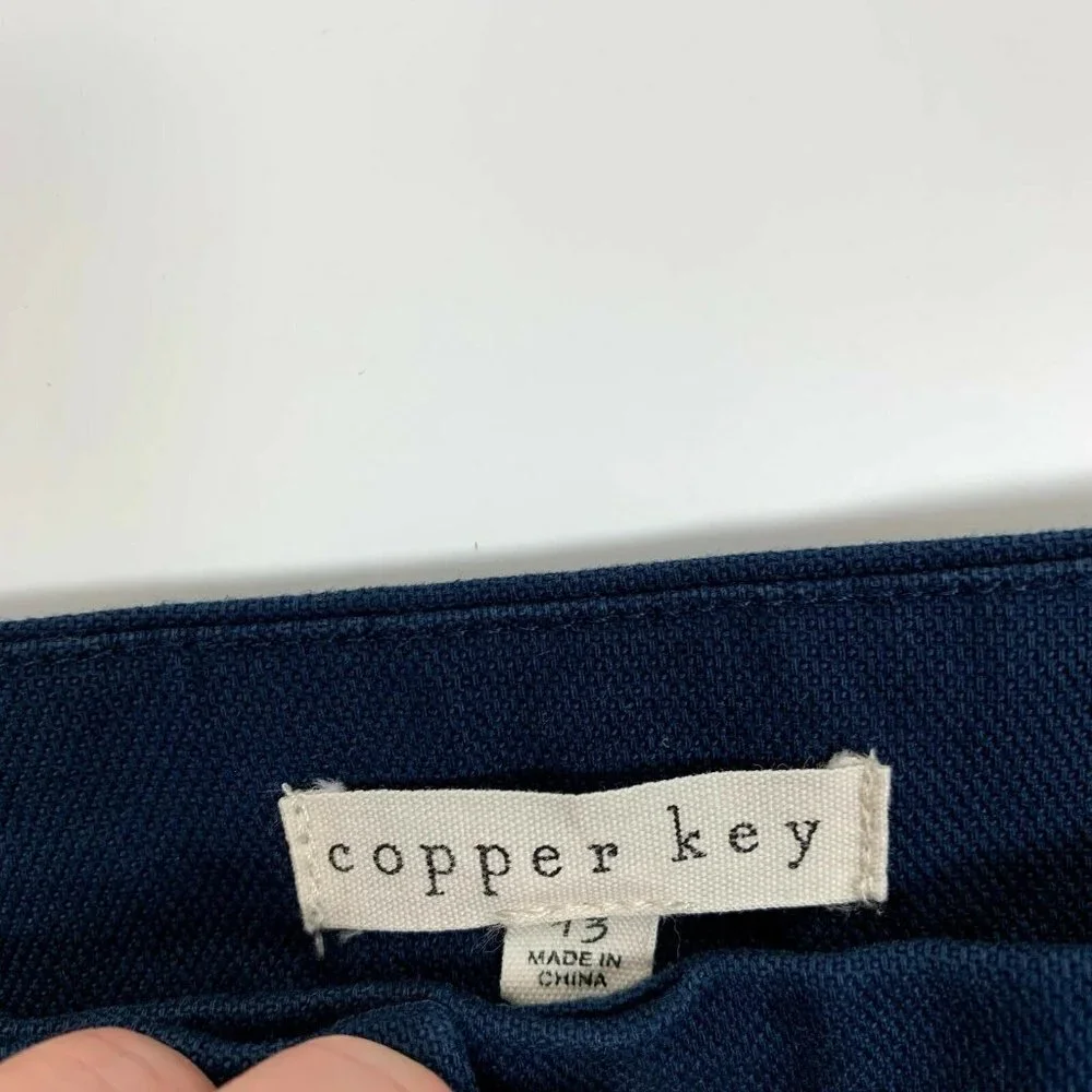Copper Key Button Front A-Line Mini Skirt Navy - Picture 3 of 7